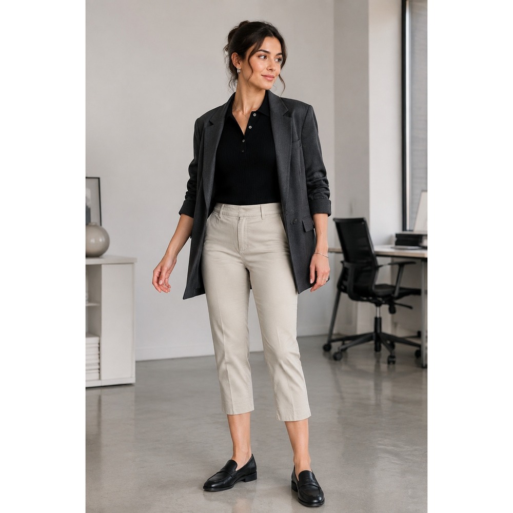 White House Black Market Beige Tan Cropped Leg Pants Size 6 Mid Rise Career
